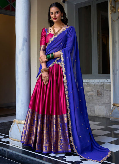 Weaving Zari Fancy Fabric Hot Pink Lehenga Choli L3703