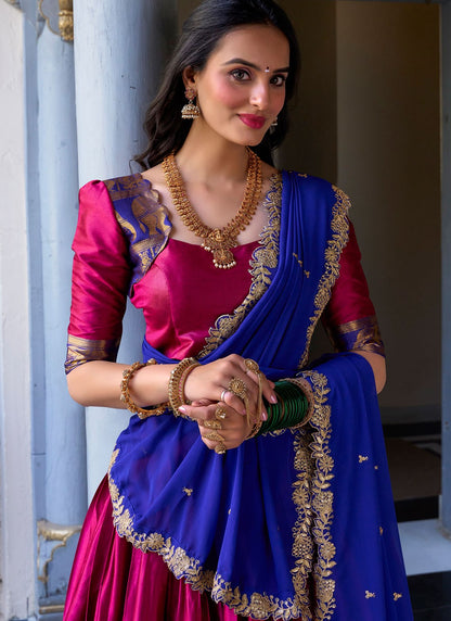 Weaving Zari Fancy Fabric Hot Pink Lehenga Choli L3703