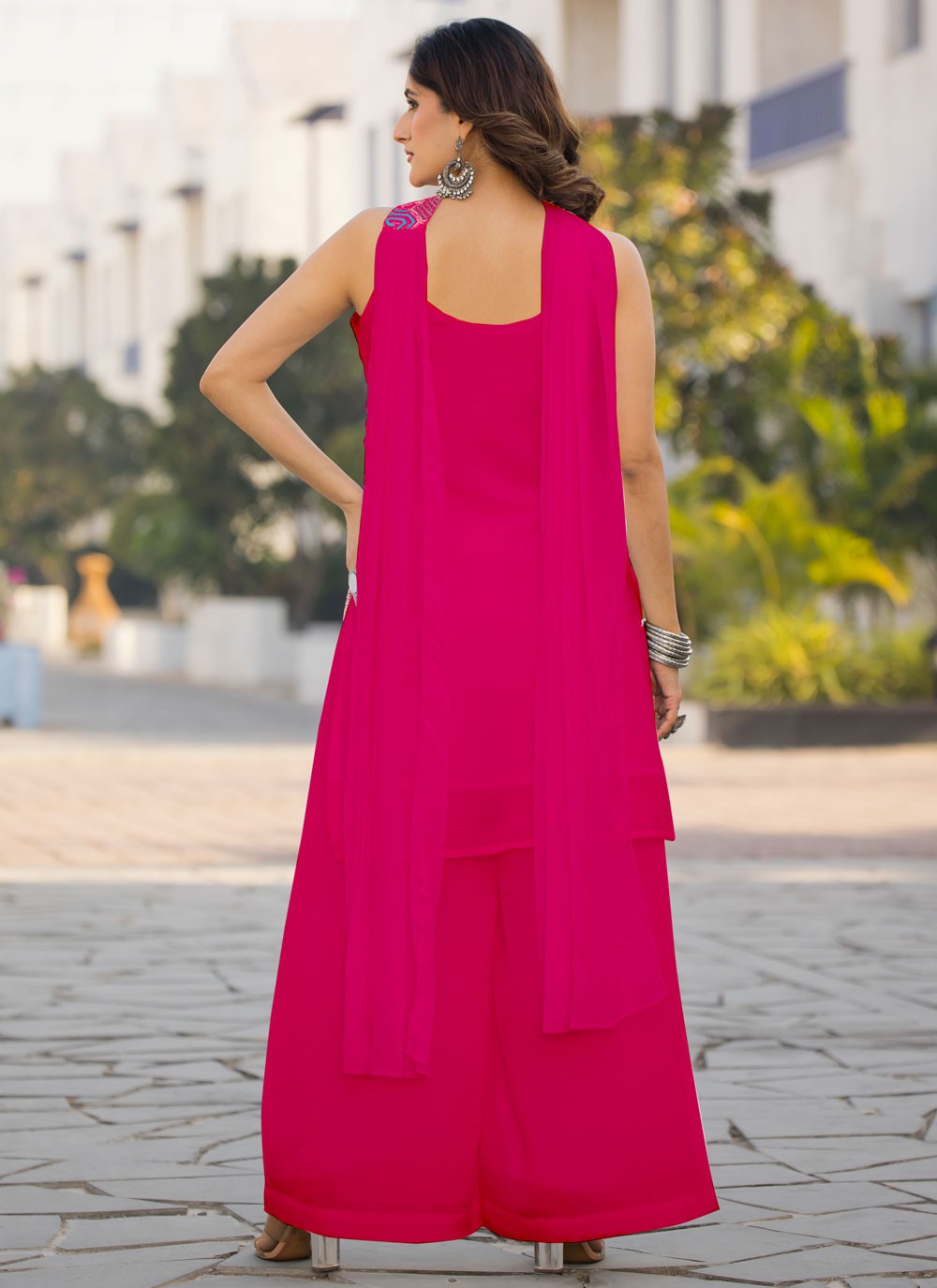 Embroidered Chinon Hot Pink Salwar Suit T6458