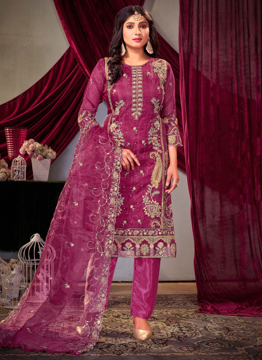 Embroidered Organza Hot Pink Salwar Suit T5947
