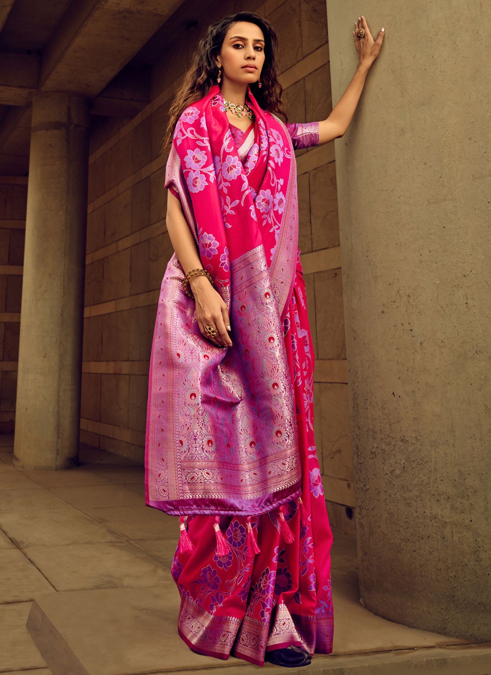 Trendy Digital Print Brasso, Satin Saree - S5589