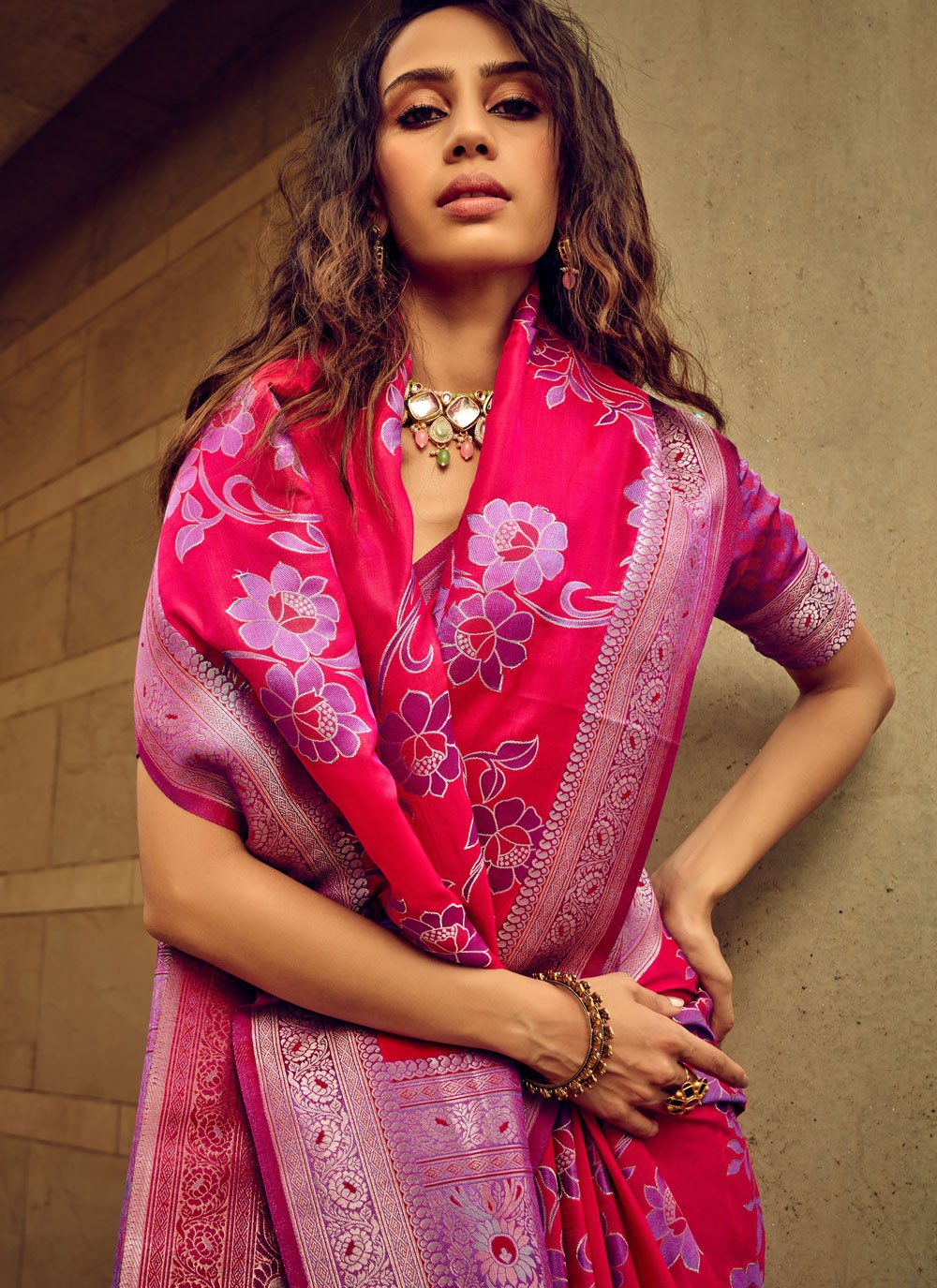 Trendy Digital Print Brasso, Satin Saree - S5589