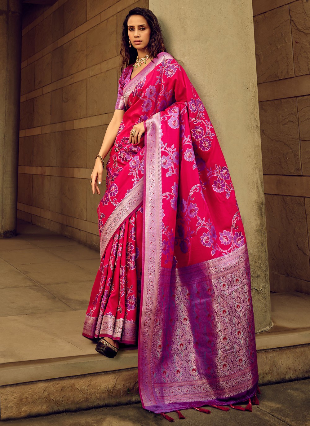 Trendy Digital Print Brasso, Satin Saree - S5589