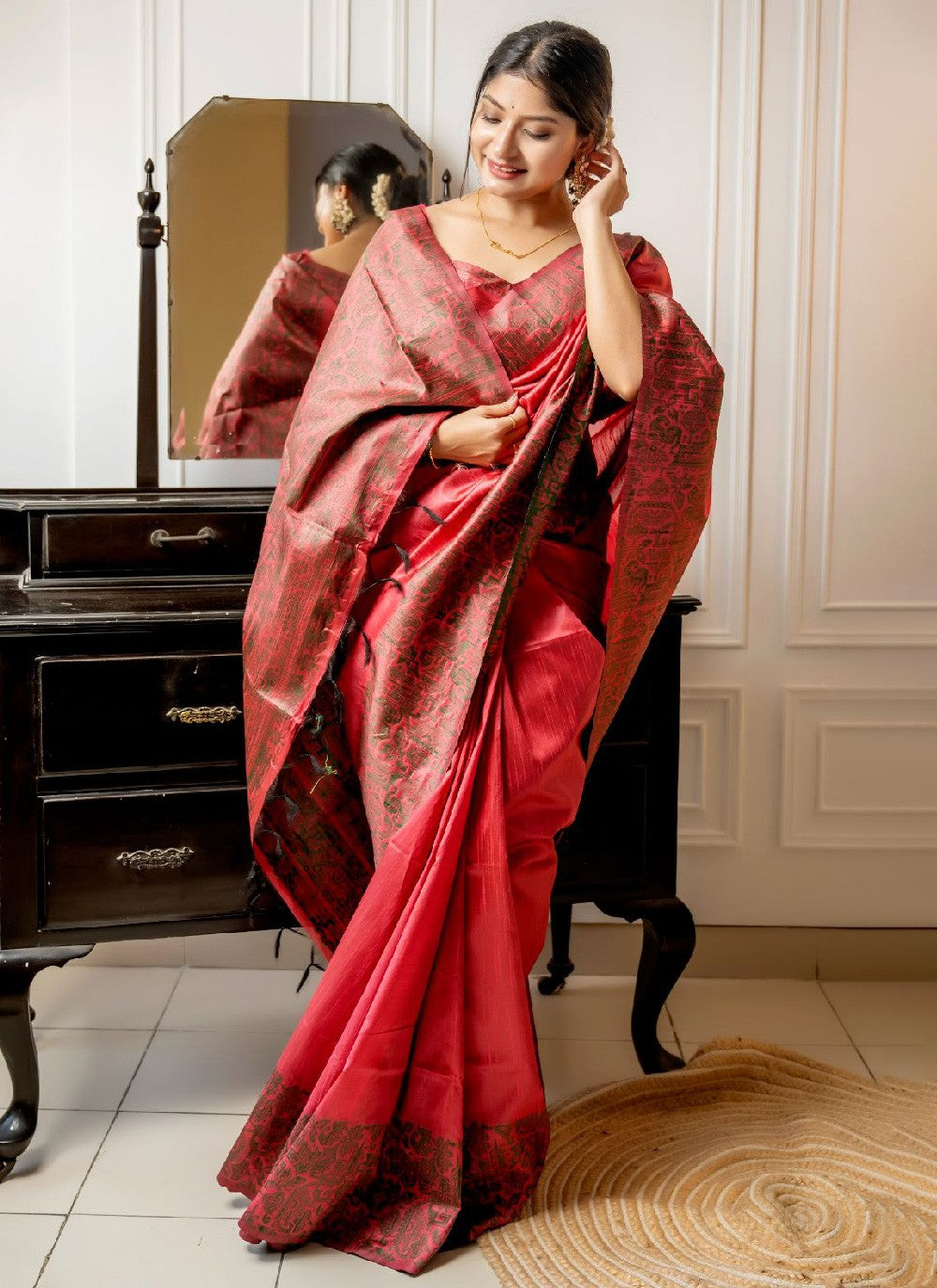 Trendy Border Work Handloom Silk, Raw Silk Saree - S3549
