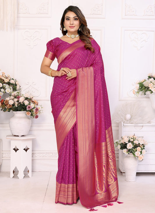 Woven Silk Magenta Classic Saree S15087
