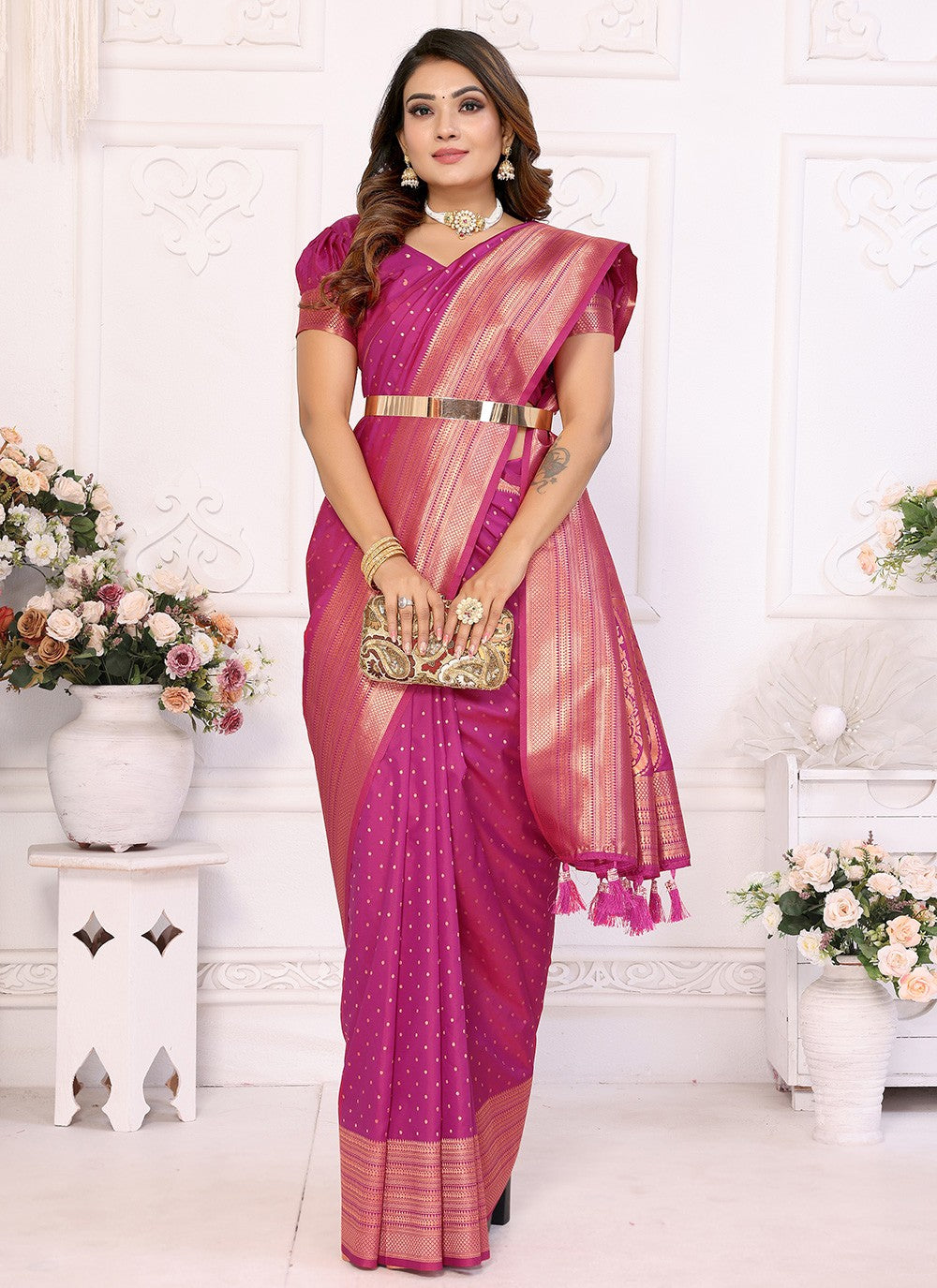 Woven Silk Magenta Classic Saree S15087