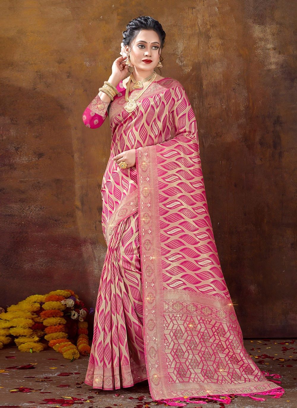 Contemporary Fancy Work Organza Saree - S3044