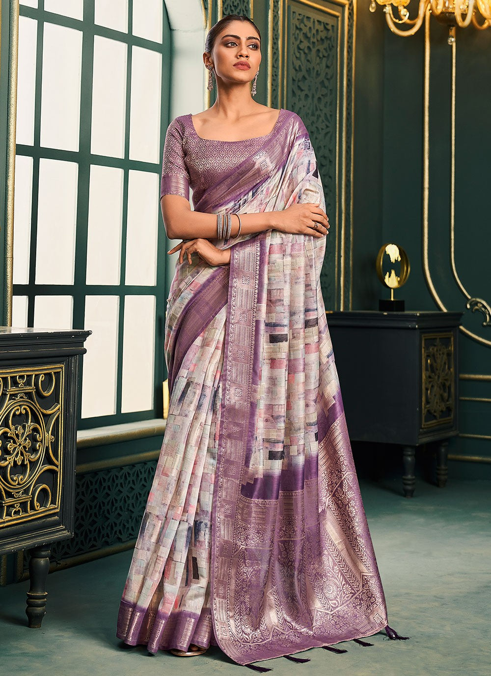 Classic Digital Print Cotton Saree - S6686