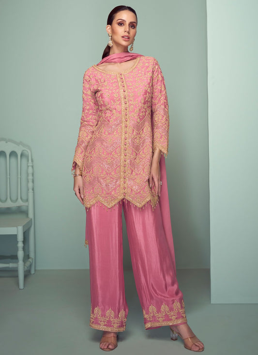 Palazzo Suit Embroidered, Sequins, Zari Magenta T7375