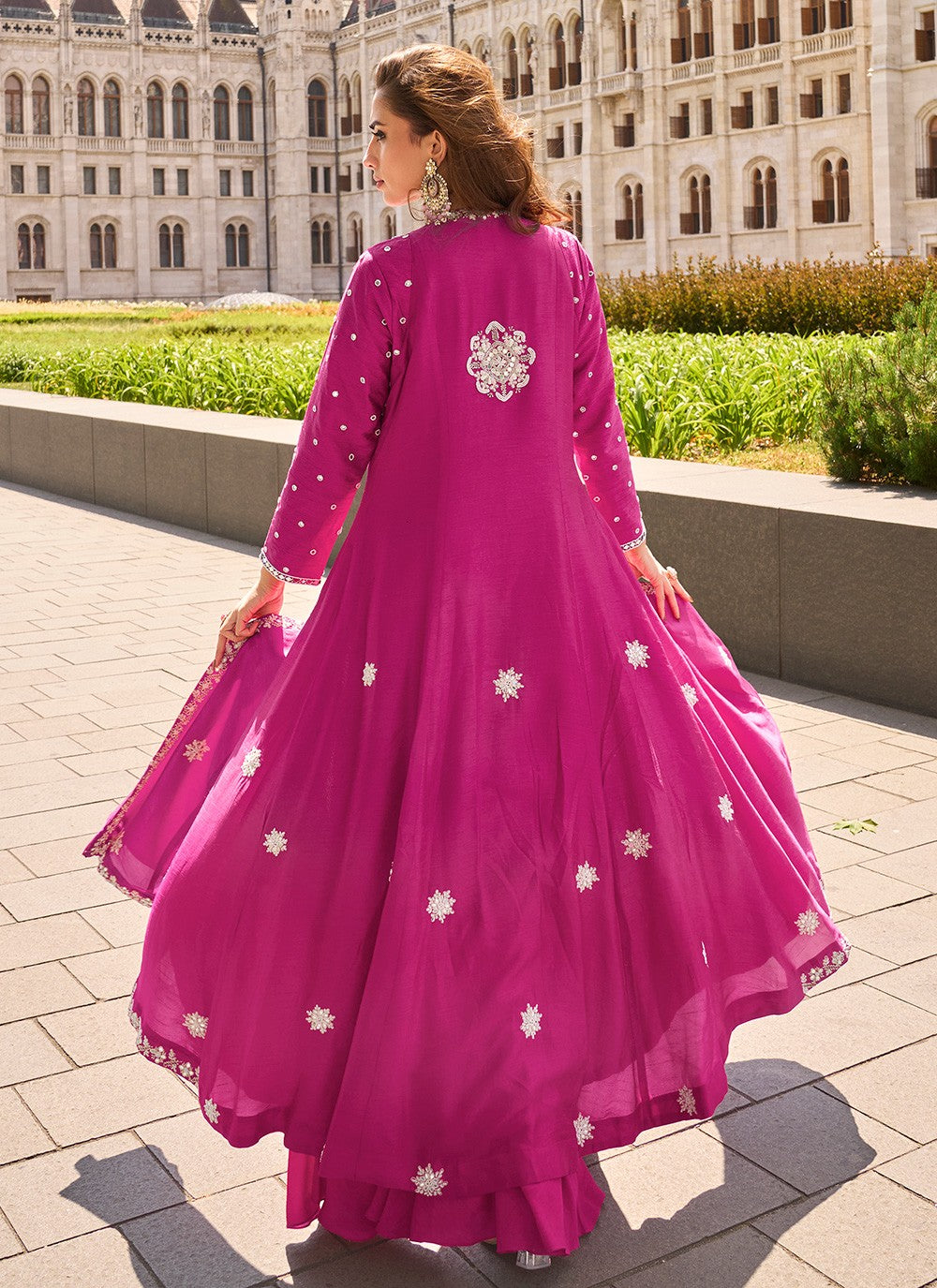 Palazzo Suit Embroidered Magenta T8057