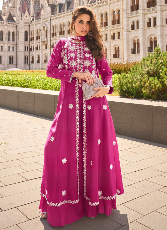 Palazzo Suit Embroidered Magenta T8057