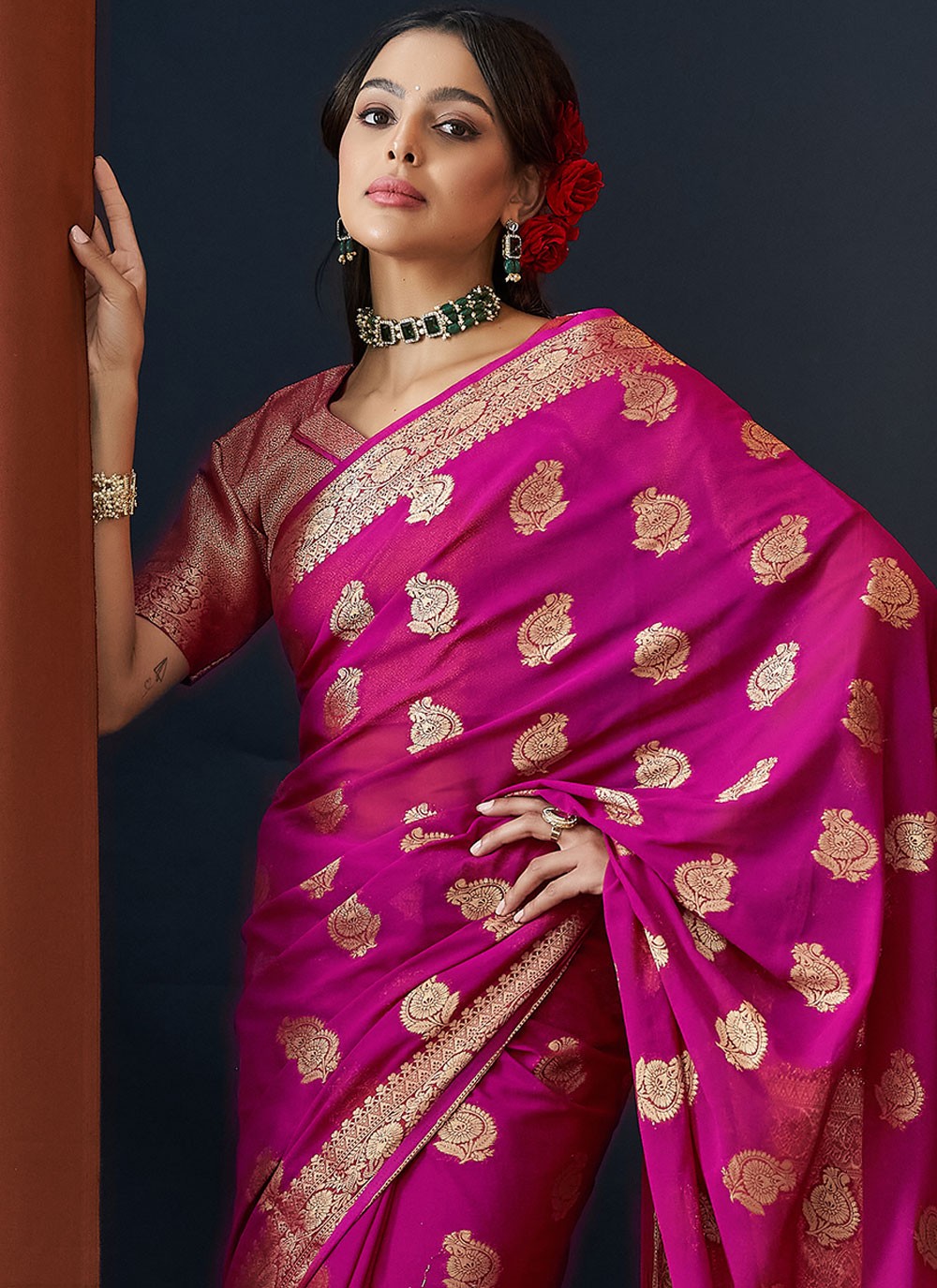 Classic Weaving Zari Georgette Saree - S7862