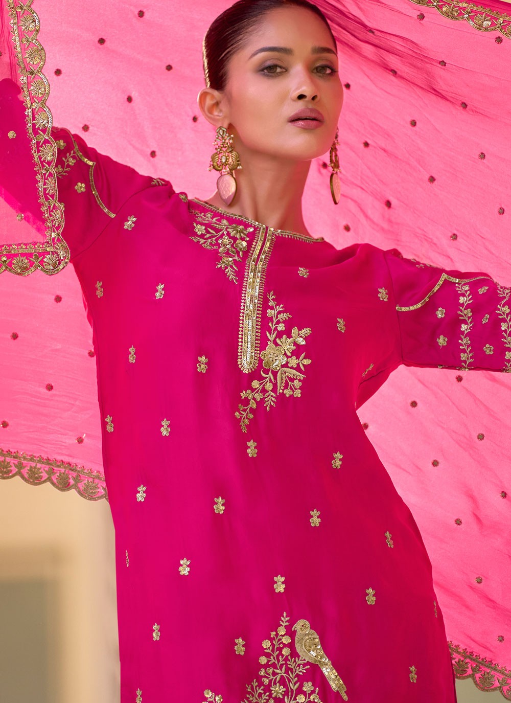 Salwar Suit Embroidered Magenta Crepe Silk T5421