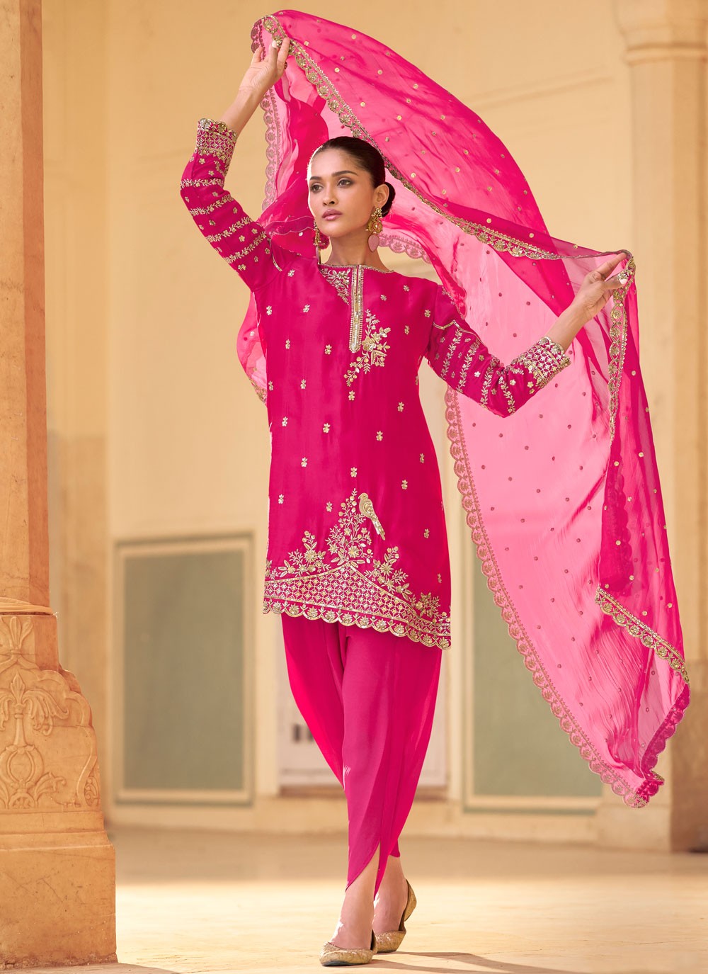 Salwar Suit Embroidered Magenta Crepe Silk T5421
