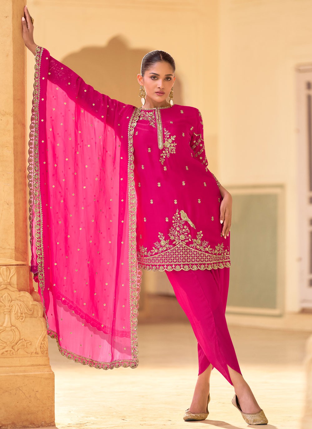 Salwar Suit Embroidered Magenta Crepe Silk T5421
