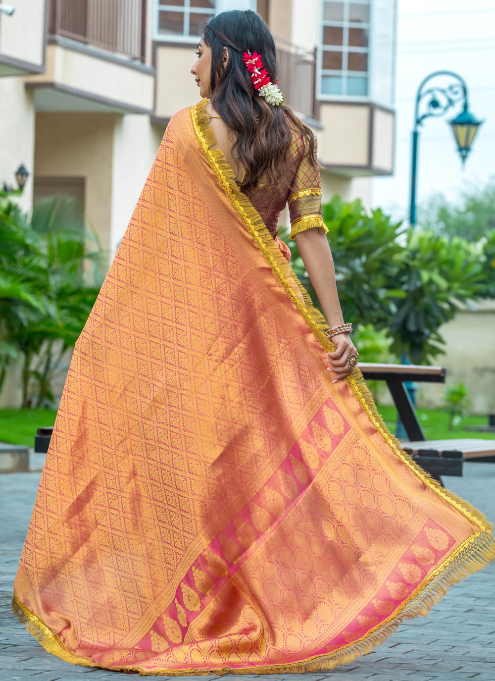 Woven Brocade Magenta Saree S14735