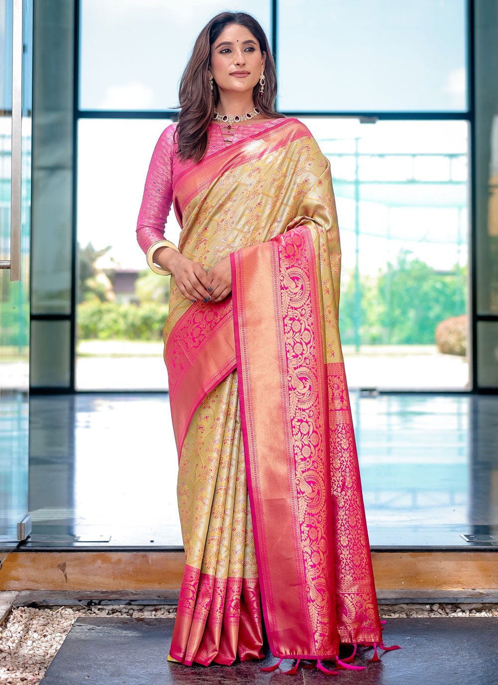 Traditional Woven Yellow Malbari Silk S12345