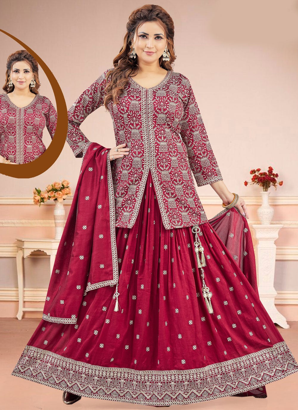 Embroidered Silk Hot Pink Lehenga Choli L3466