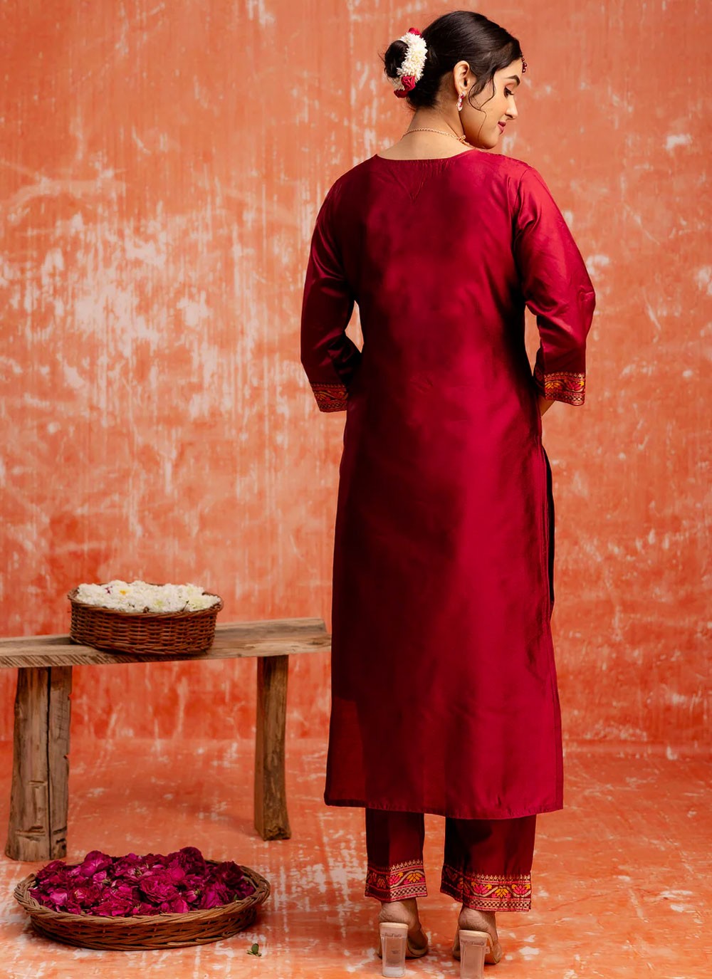 Embroidered Cotton Silk Hot Pink Salwar Suit T6152