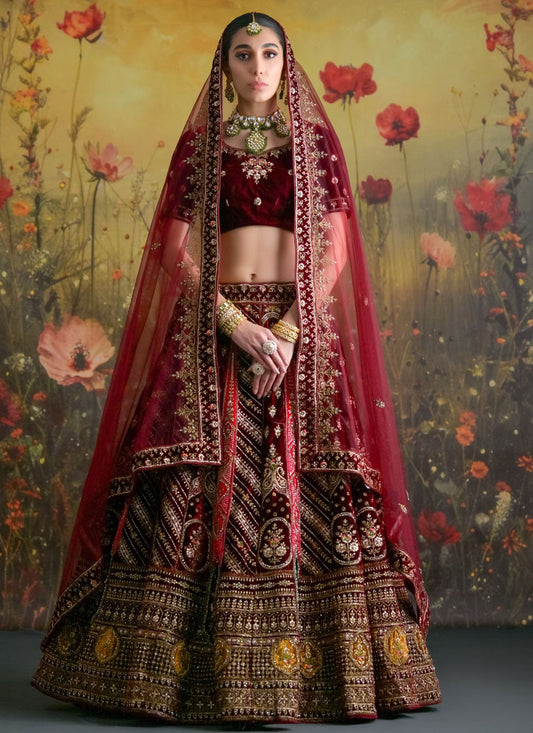 Dimond Velvet Hot Pink Lehenga Choli L3441