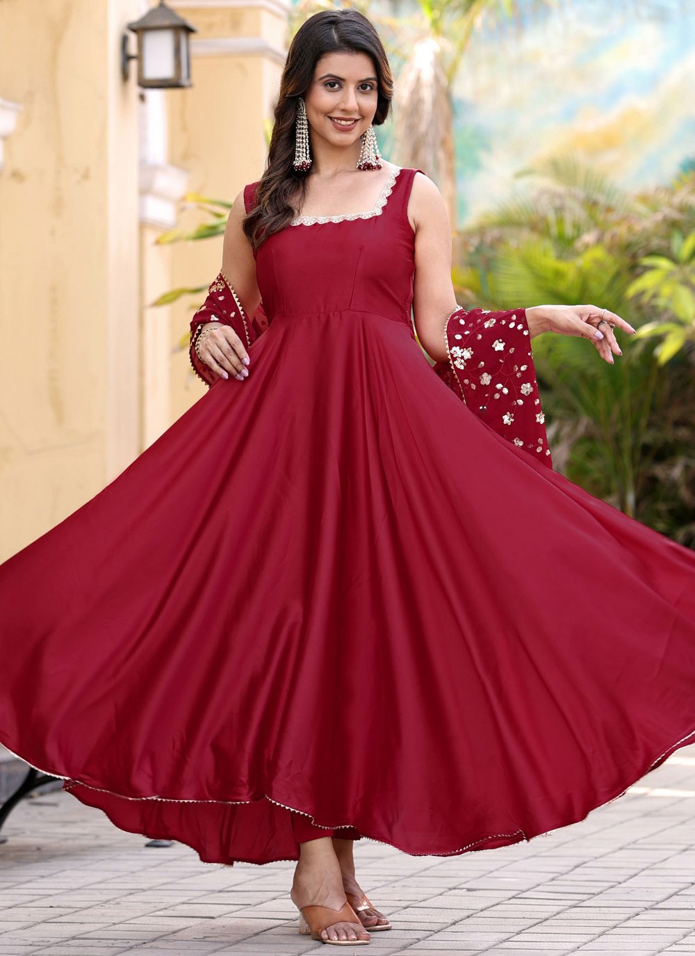 Border Work Satin Silk Gown - G1780