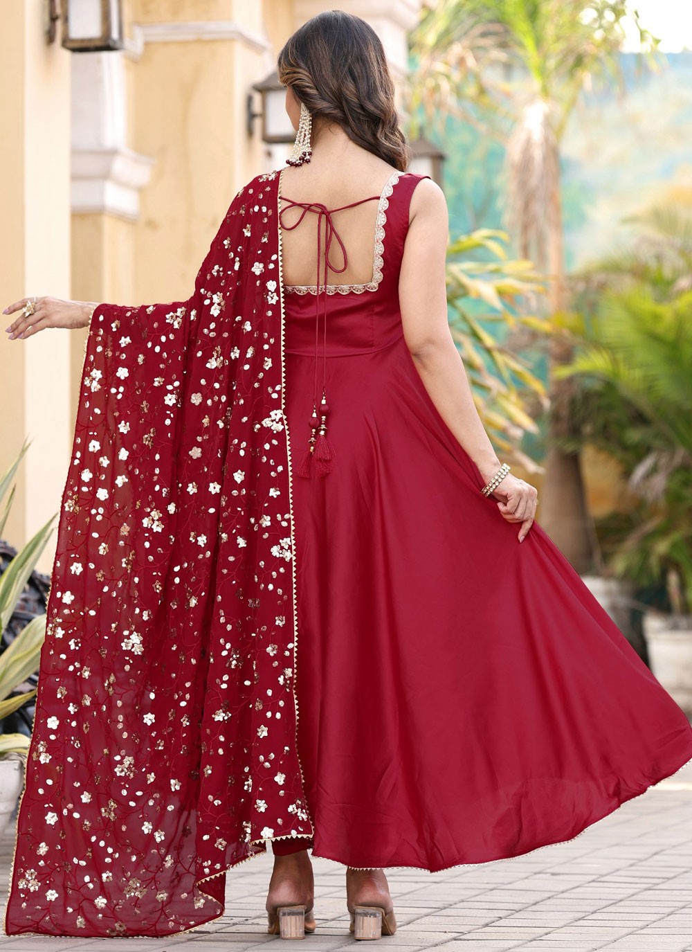 Border Work Satin Silk Gown - G1780