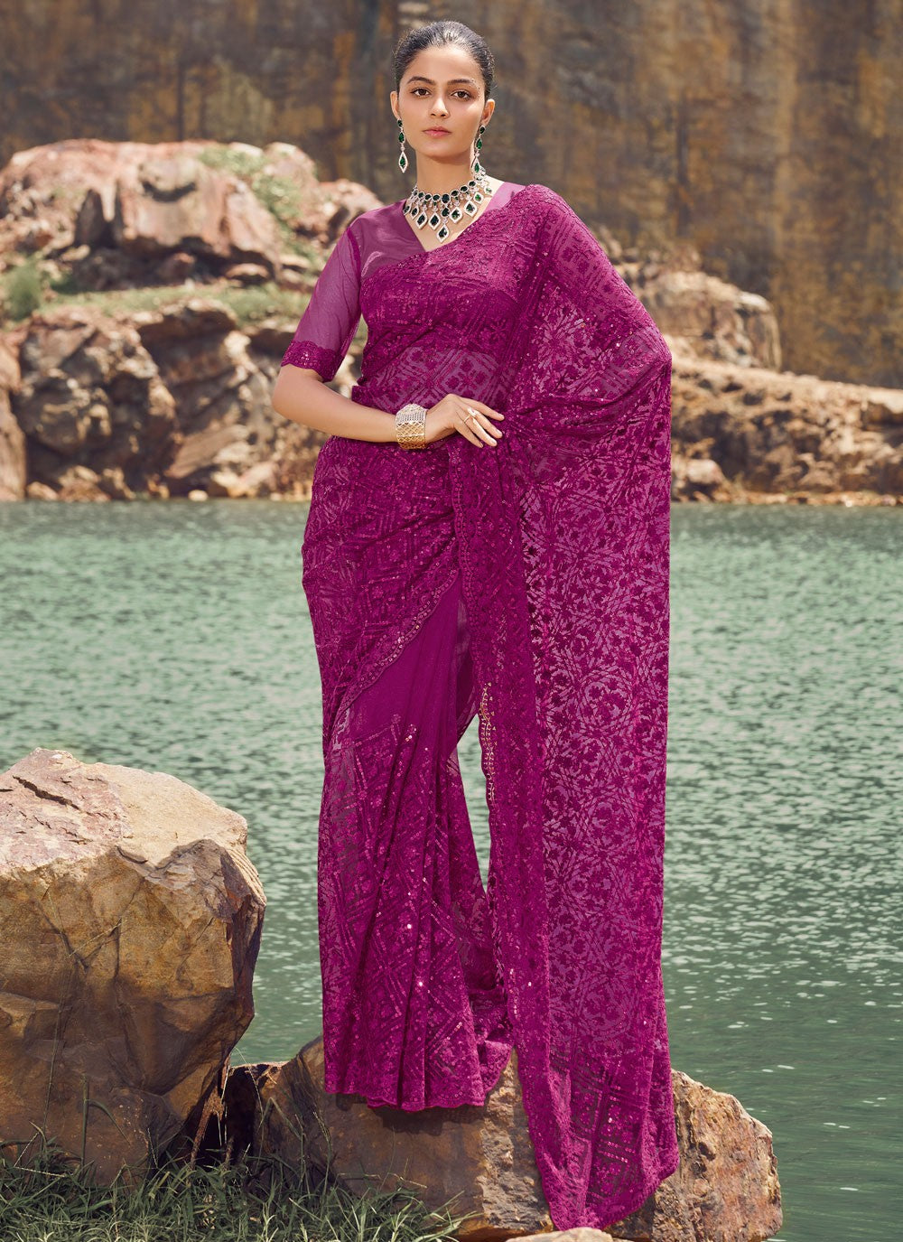 Classic Sequins Net Saree - S7760