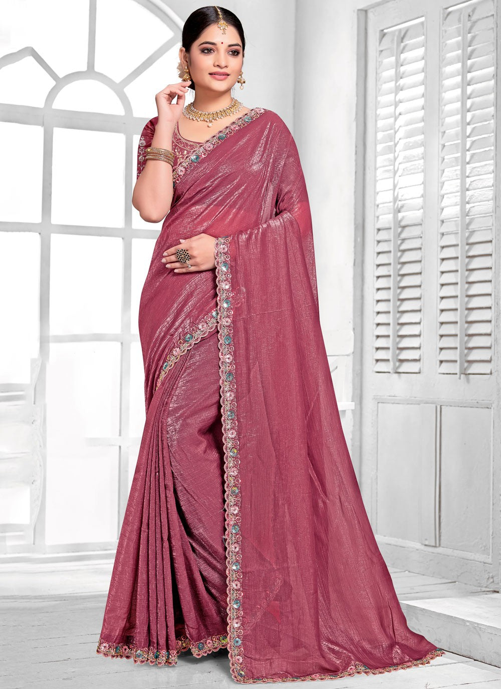 Contemporary Cord Hot Pink, Maroon Silk Saree S13113