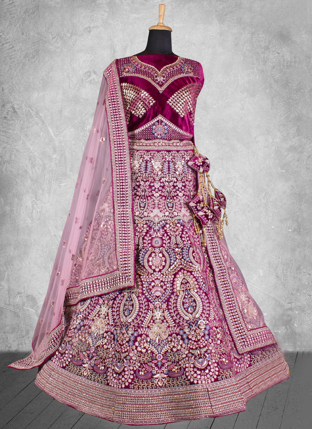 Velvet Engagement, Mehandi & Sangeet, Reception, Wedding A - Line Lehenga L3577