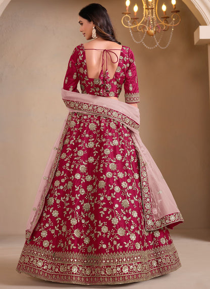 Embroidered Art Silk Maroon Lehenga - L3301