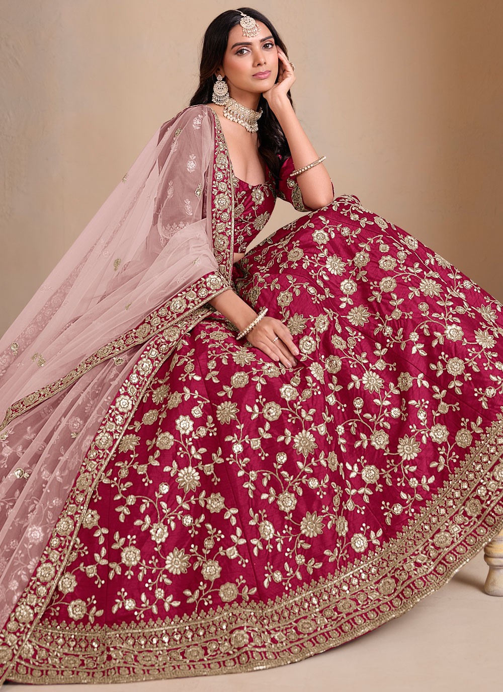 Embroidered Art Silk Maroon Lehenga - L3301