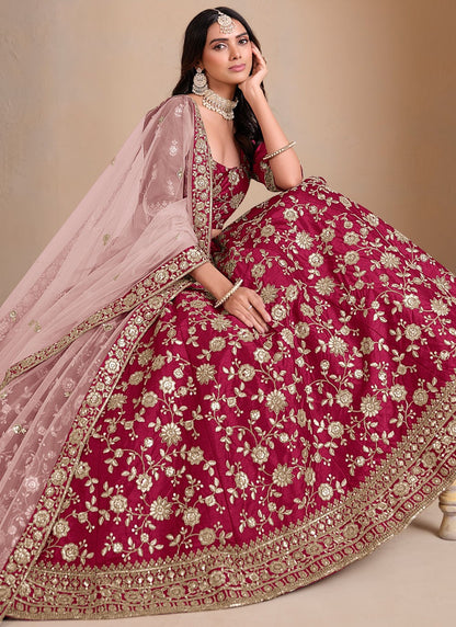 Embroidered Art Silk Maroon Lehenga - L3301