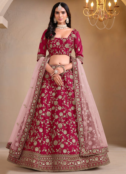 Embroidered Art Silk Maroon Lehenga - L3301