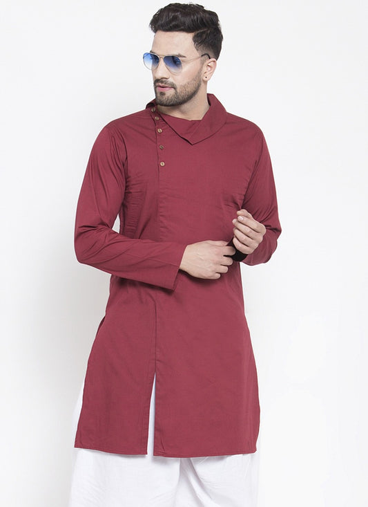 Plain Blended Cotton Maroon Kurta - M6164