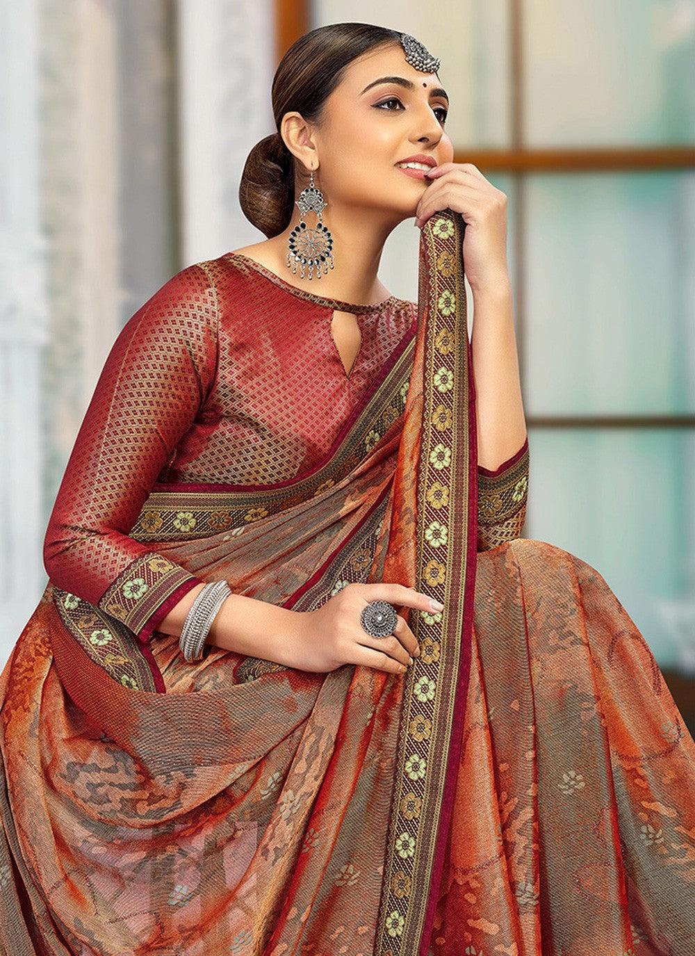 Classic Printed Brasso Saree - S3205