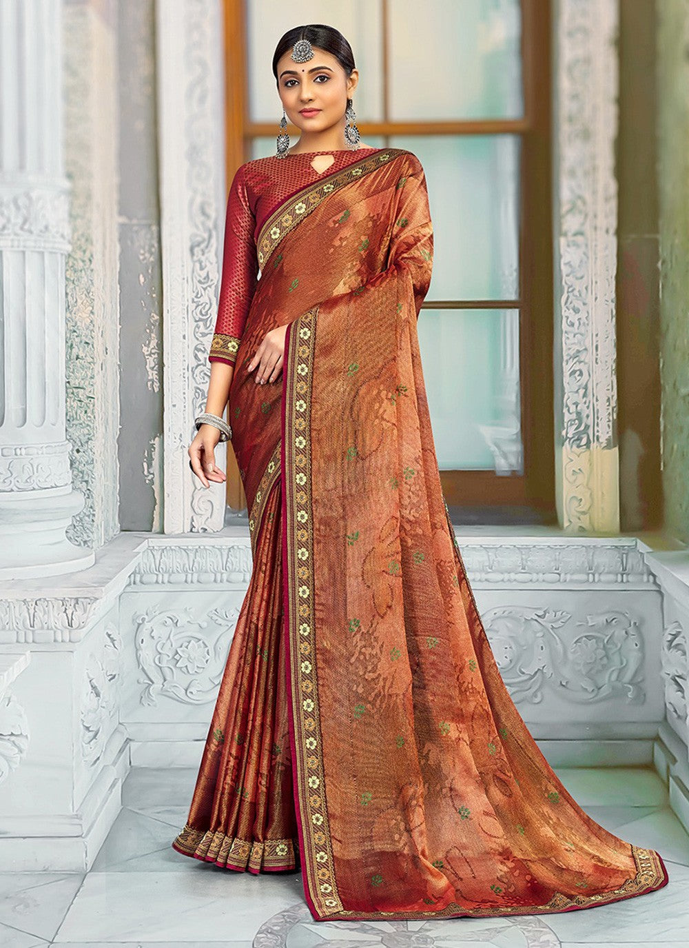 Classic Printed Brasso Saree - S3205