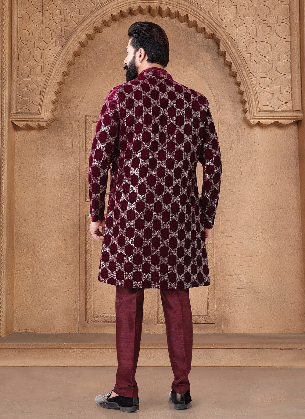 Embroidered Silk Maroon Indo Western - M7671