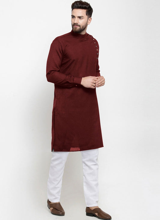 Plain Blended Cotton Maroon Kurta - M4545