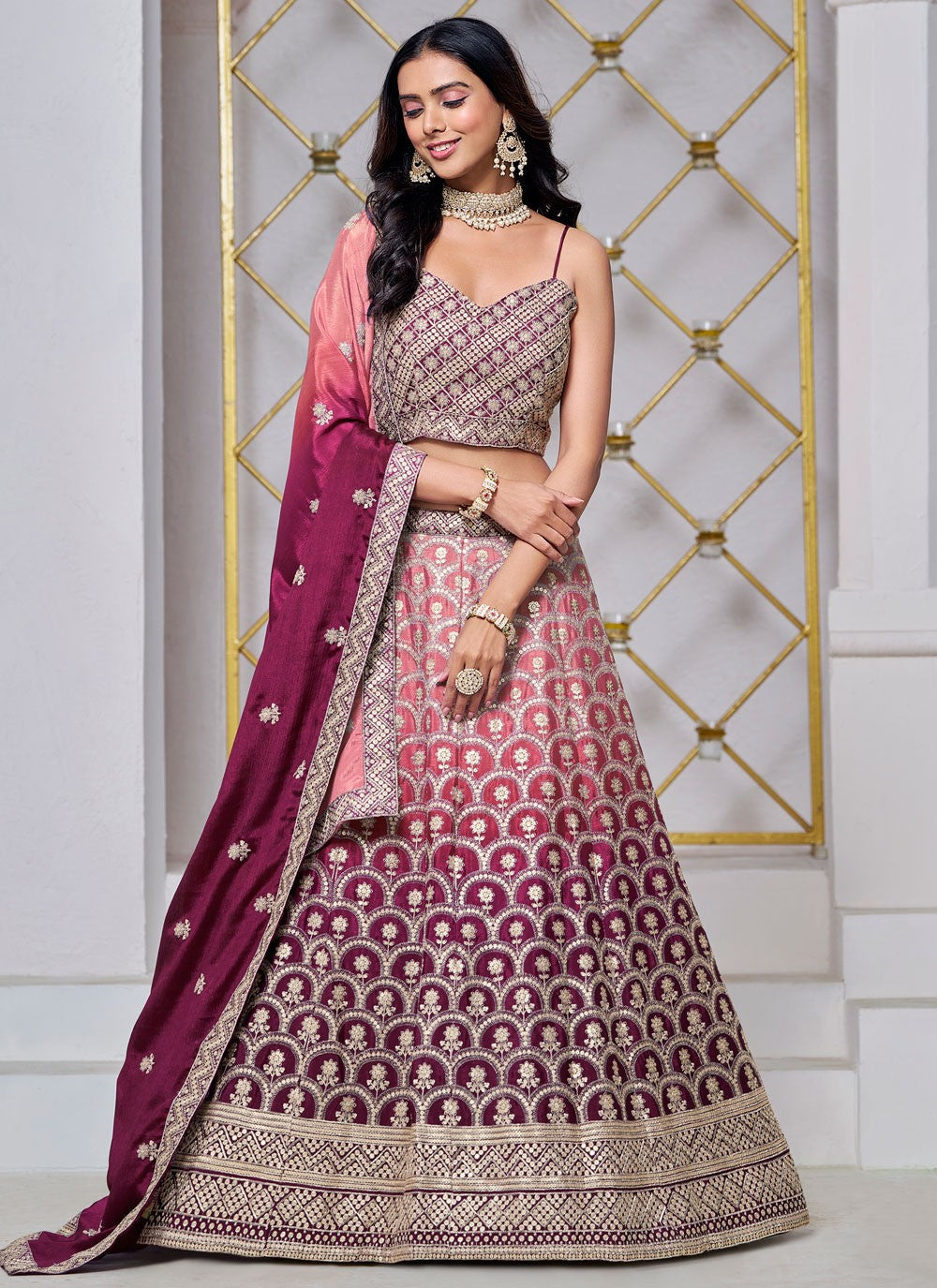 Embroidered Chinon A - Line Lehenga - L2884