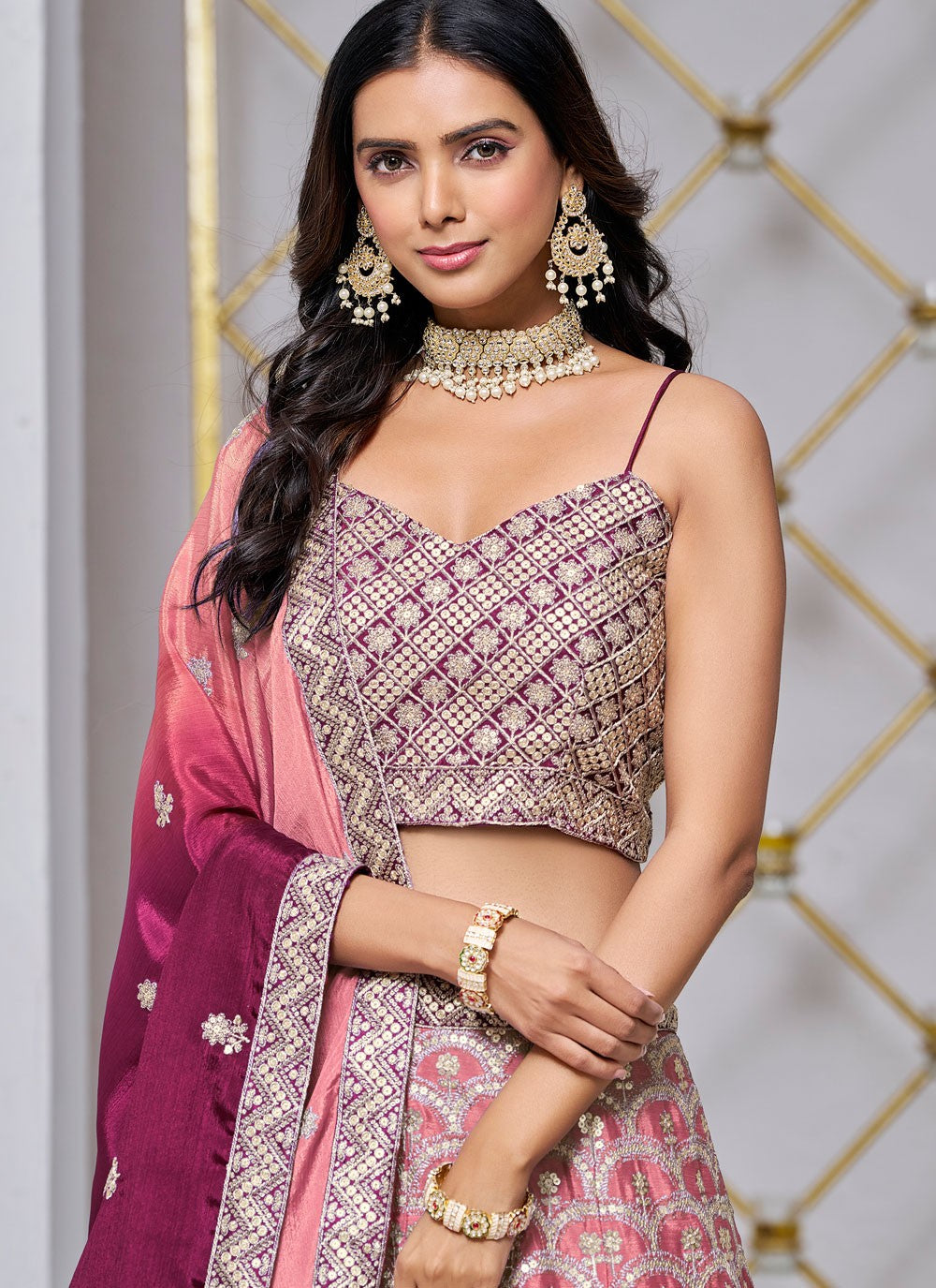 Embroidered Chinon A - Line Lehenga - L2884