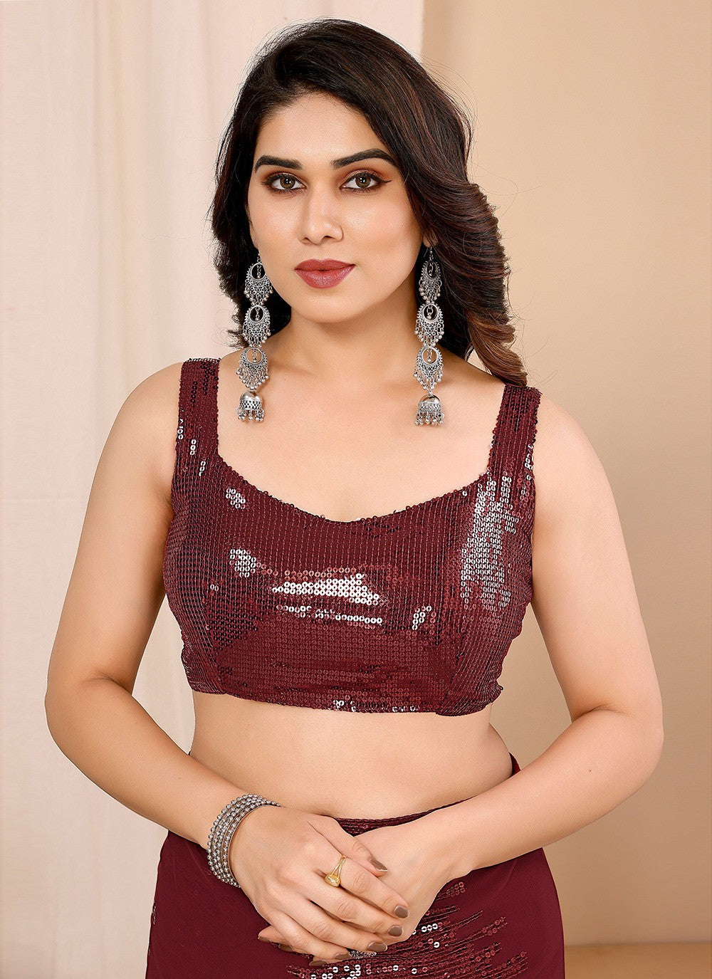 Maroon Georgette Classic Saree Sequins, Thread S16087