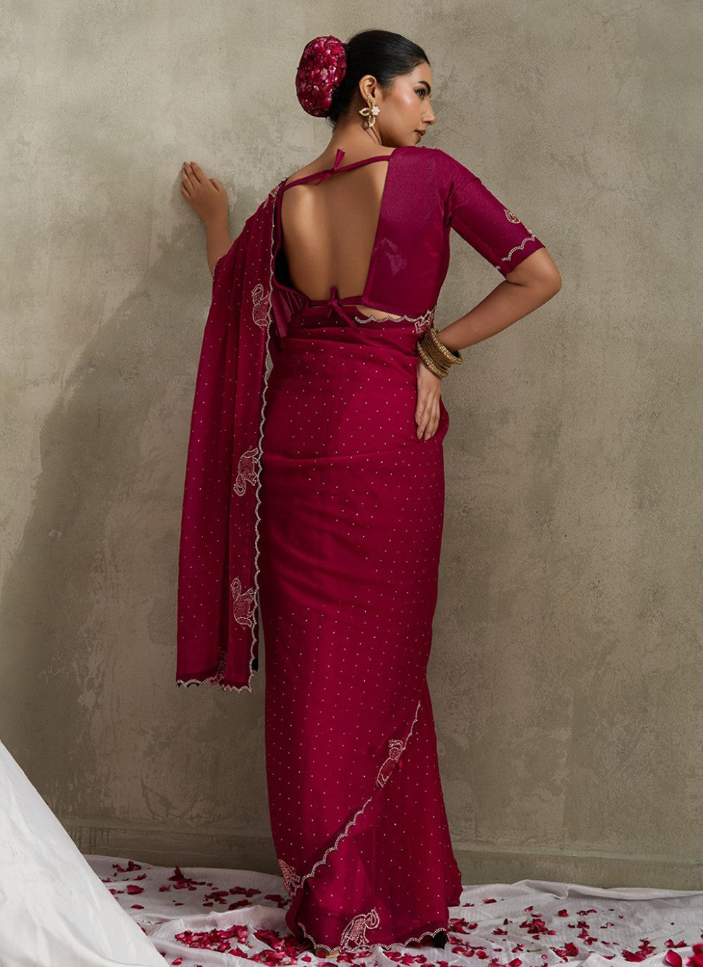Maroon Satin Classic Saree Diamond, Printed S20160