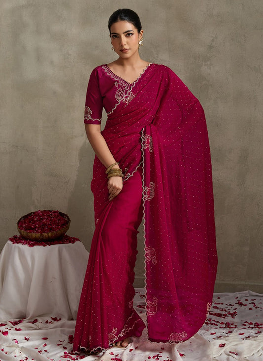 Maroon Satin Classic Saree Diamond, Printed S20160