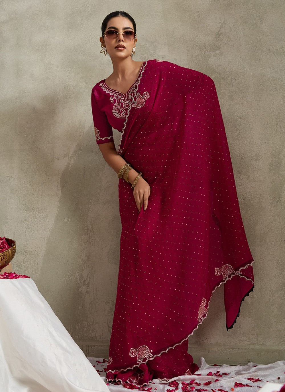 Maroon Satin Classic Saree Diamond, Printed S20160