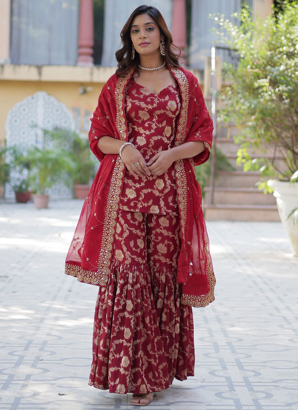 Salwar Suit Jacquard Work Maroon Viscose T5392