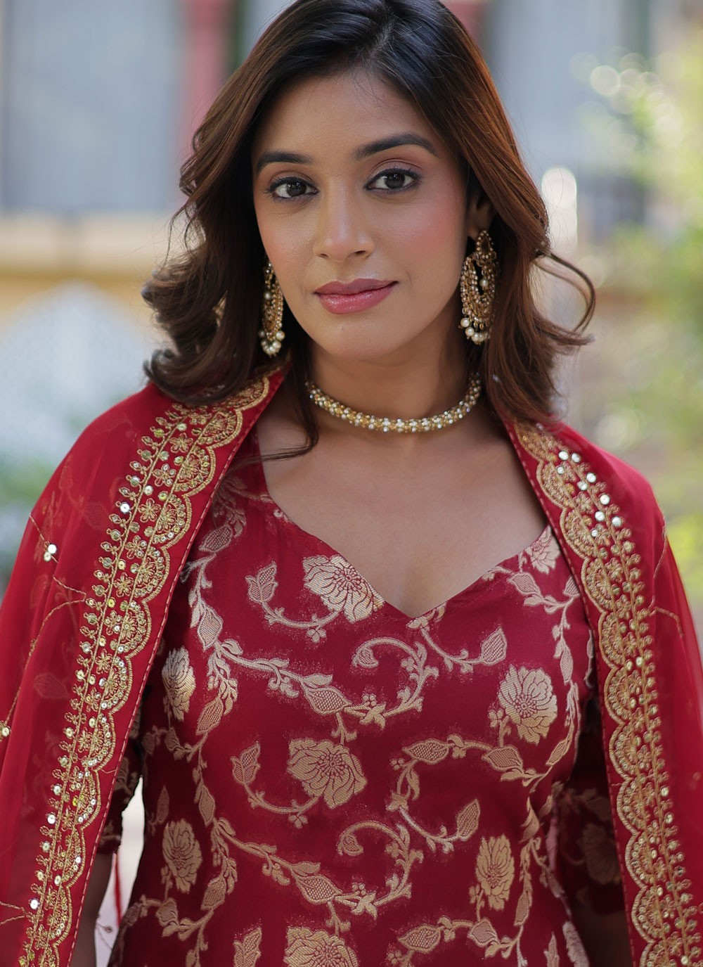 Salwar Suit Jacquard Work Maroon Viscose T5392