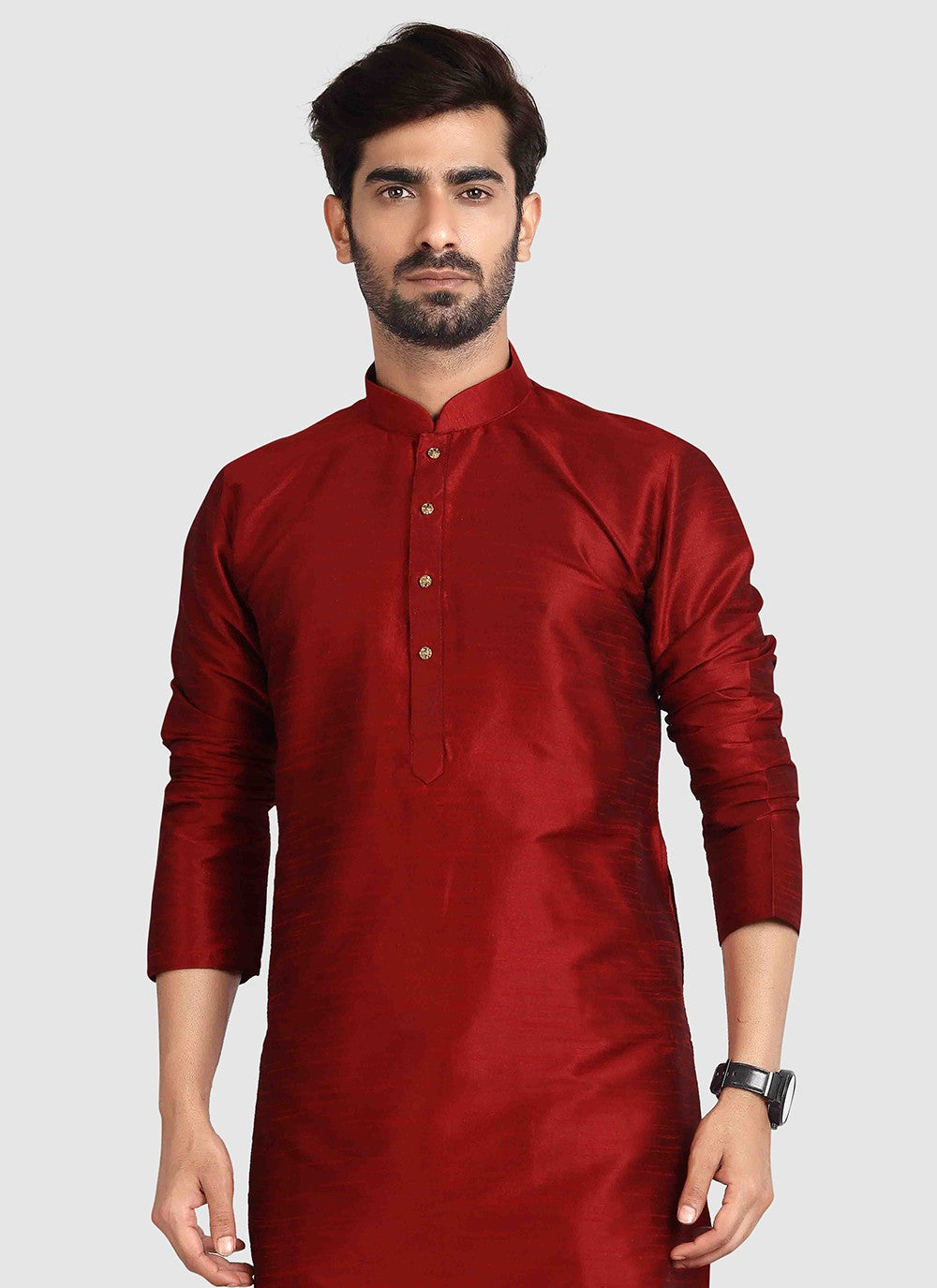 Plain Art Silk Maroon Kurta Pyjama - M3420