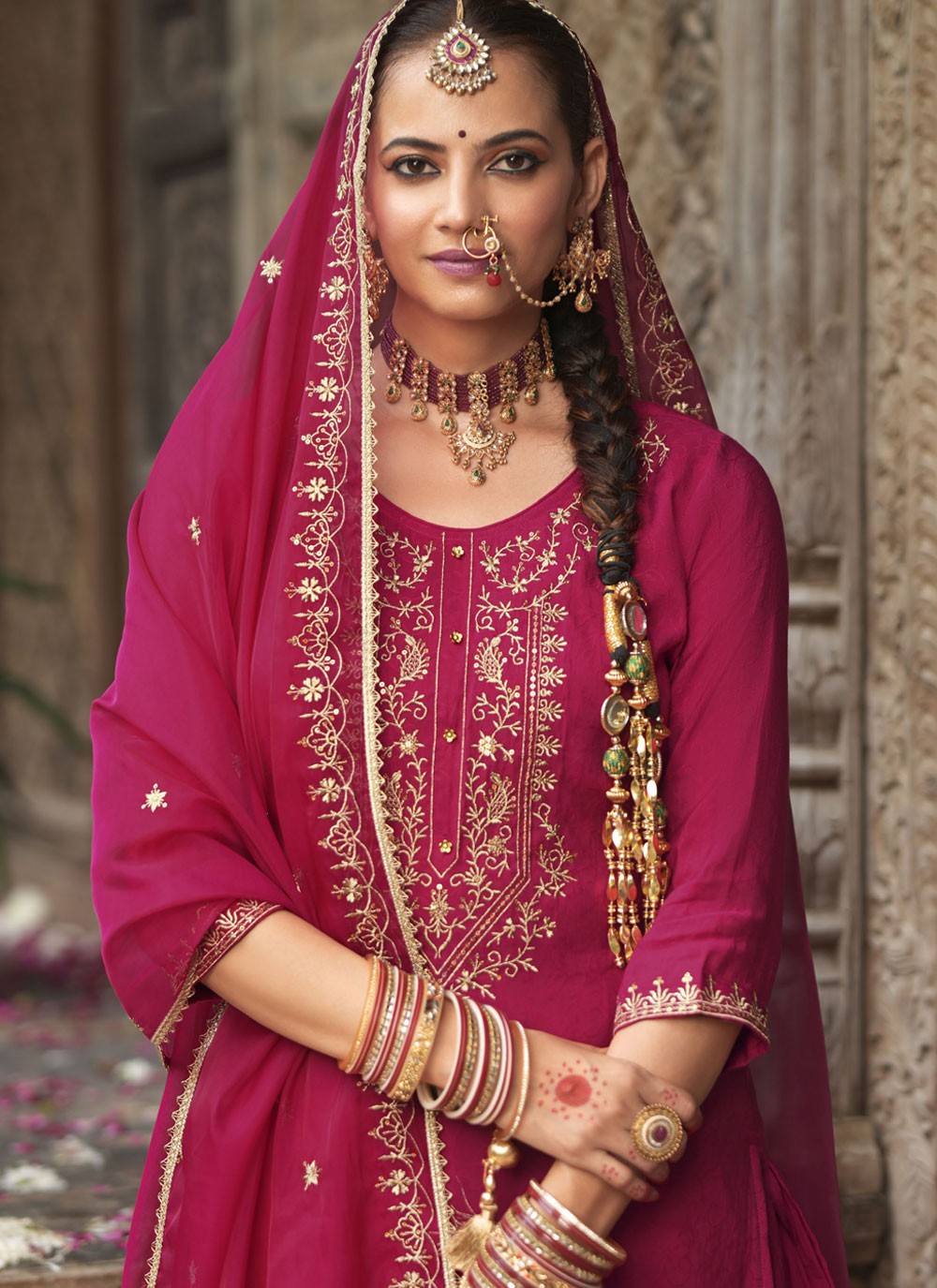 Patiala Suit Embroidered, Resham Maroon T7843