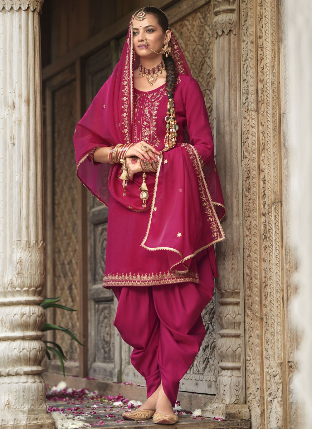 Patiala Suit Embroidered, Resham Maroon T7843