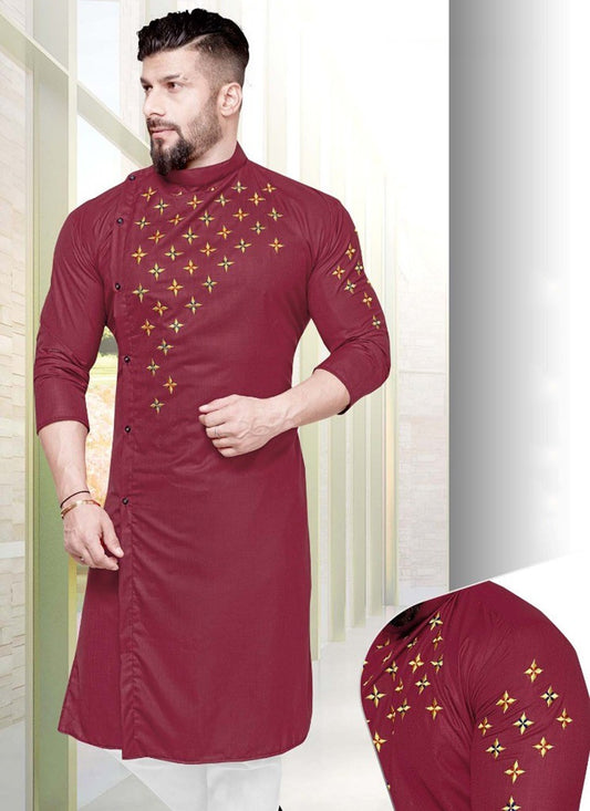 Resham Cotton Maroon Kurta - M2271